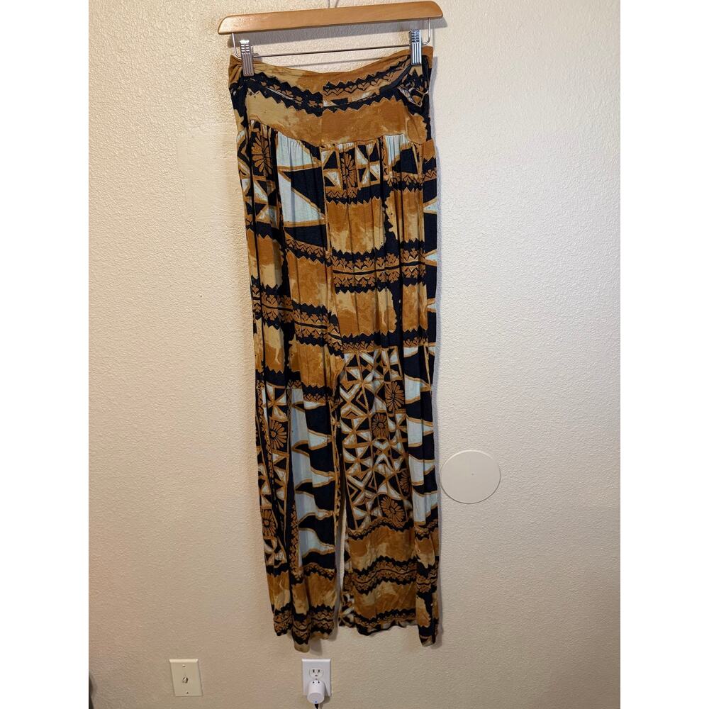 Free People Movement Boho Brown & Blue Printed Wide Leg Flowing Yoga Pants Med - Picture 2 of 13